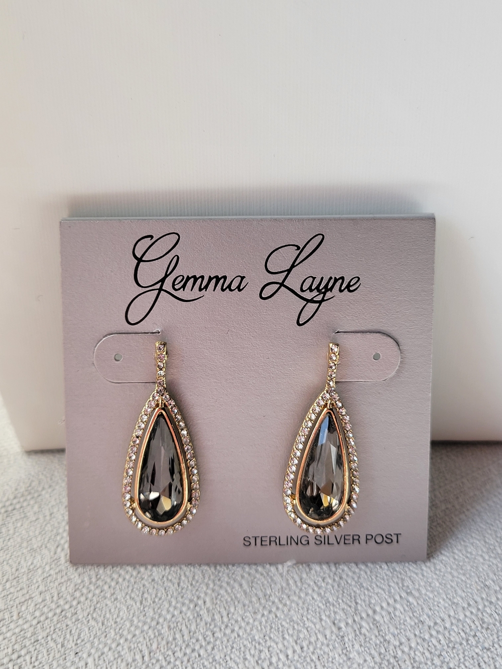 Gemma Layne Smoky Grey  Teardrop Crystal Earrings